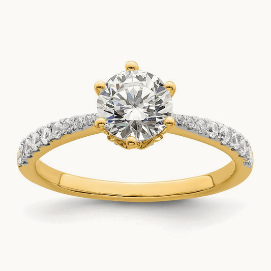 1ct Round Leaf Design Semi-Mount Dia Ring, 14K Gold