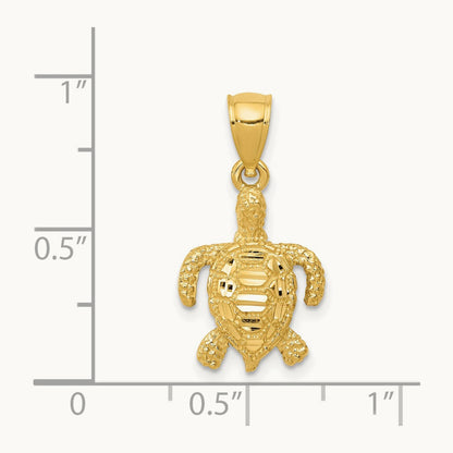 Polished and Textured Diamond-cut Sea Turtle Pendant, 14K
