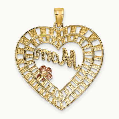 w/White Rhodium D/C MOM Heart Charm, 14K Two-tone