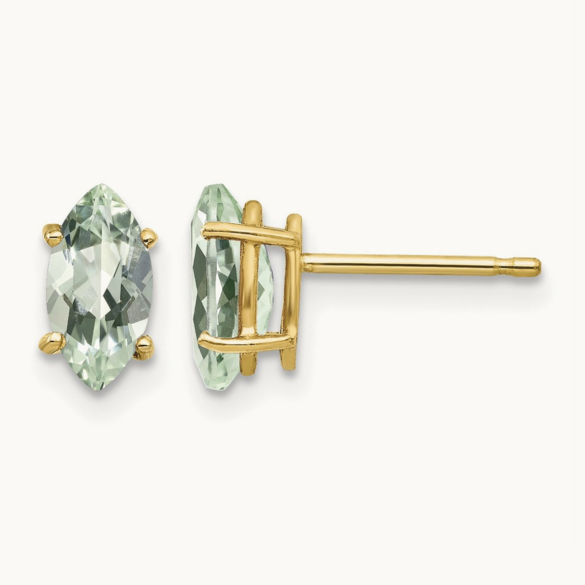 8x4 Marquise Green Quartz Earring, 14K
