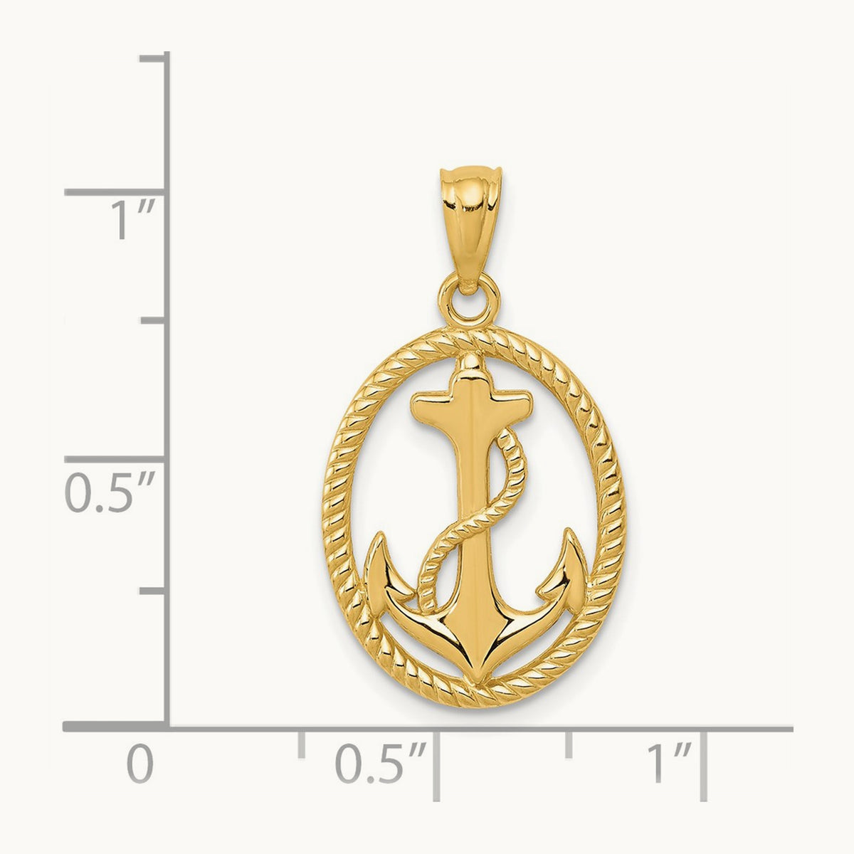 Polished Anchor w/Rope Oval Pendant, 14K Gold