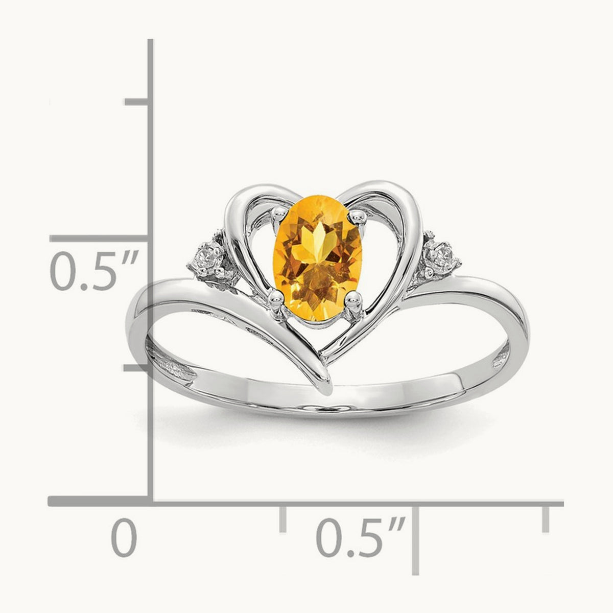 Citrine and Diamond Heart Ring — 14K White Gold, 7