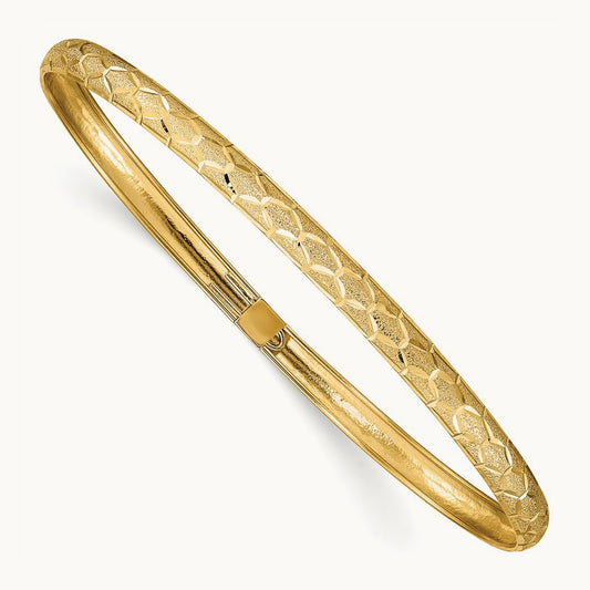 Hexagonal Design Diamond-cut Flexible Bangle, 14K