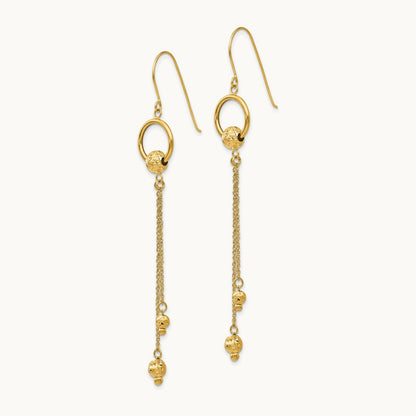 Diamond Cut Dangle Shepherd Hook Earrings, 14K Gold