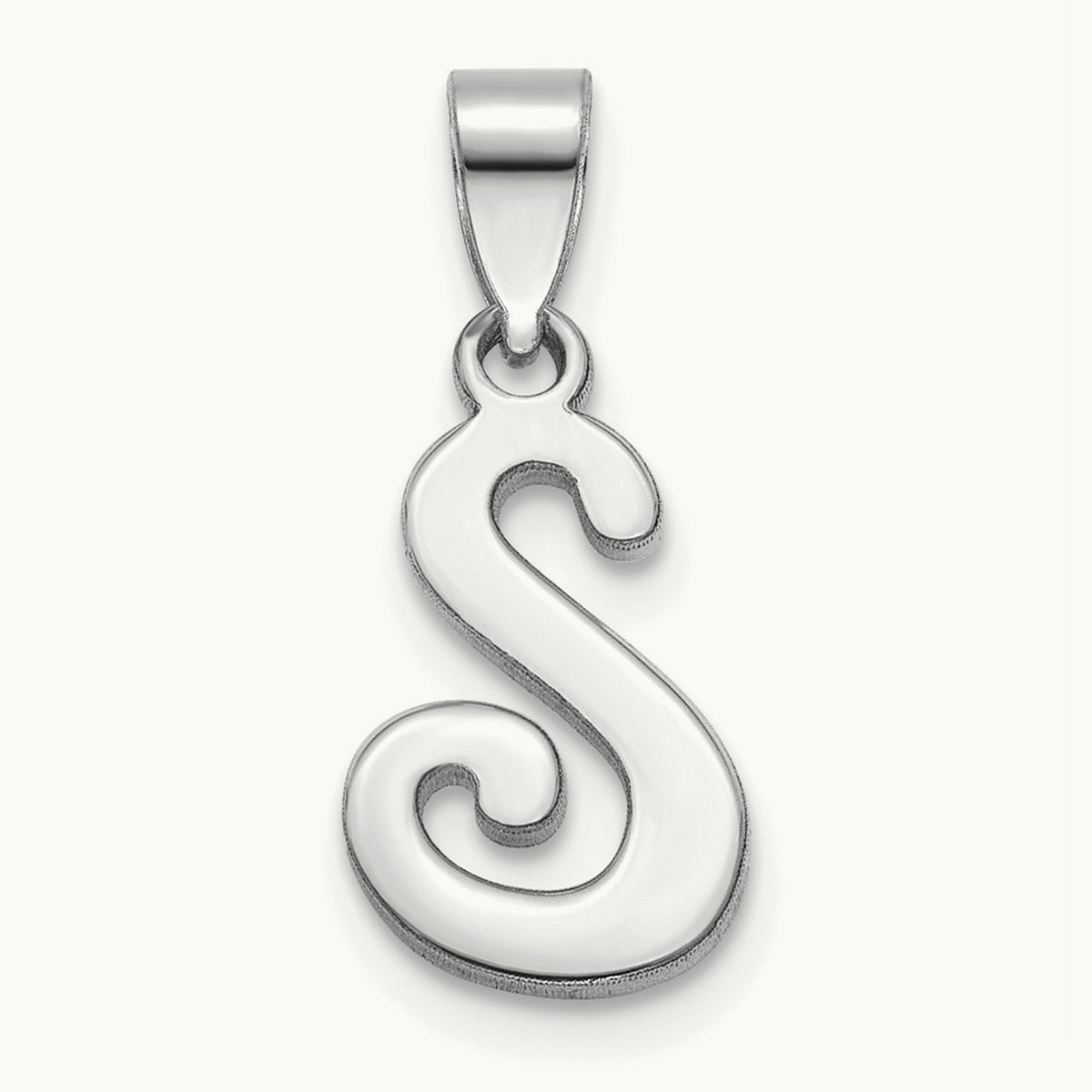 White Gold Script Letter S Initial Pendant, 14K White Gold