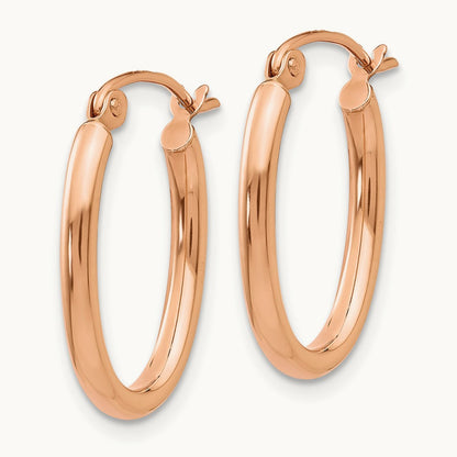 Oval Hoop Earrings — 14K Rose Gold, 13.5mm