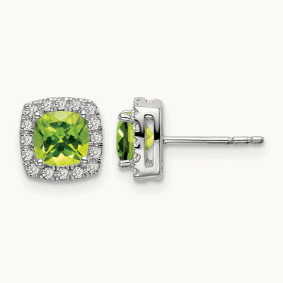 Cushion Peridot and Diamond Halo Earrings — 7.8mm