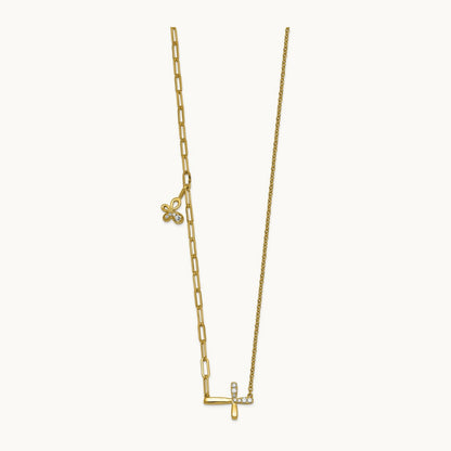 Cross & Butterfly Necklace, 0.10 ct tw Lab-Grown Diamond