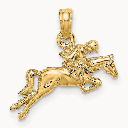 Jockey on Jumping Horse Charm, 14K