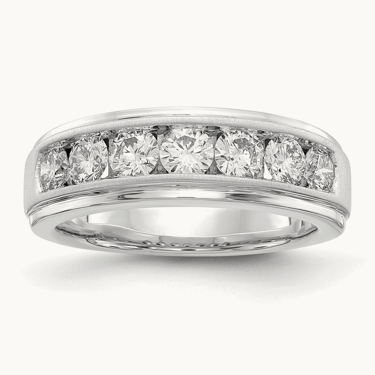 7 Stone Men's Ring, 1.50 ct tw Lab-Grown Diamond — 10K White Gold