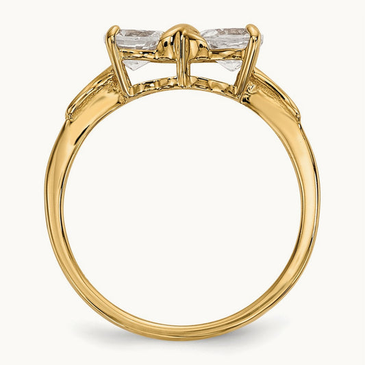 Polished White Topaz Bow Ring, 14K Gold