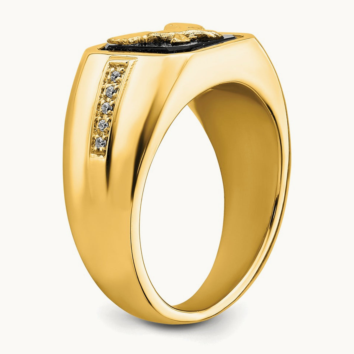 Onyx and Diamond Eagle Men's Ring — 14K Yellow Gold
