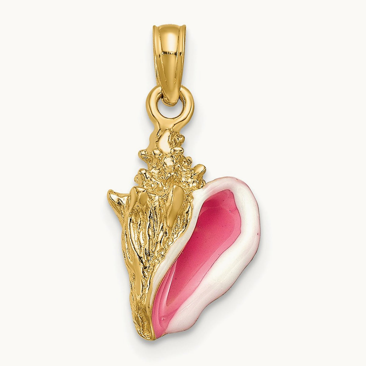 Enameled 3-D Conch Shell Pendant, 14K