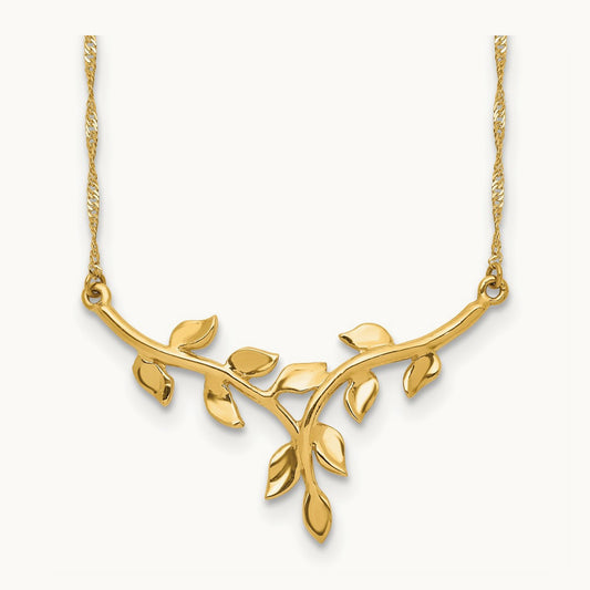 Polished Leaf Necklace — 14K Yellow Gold
