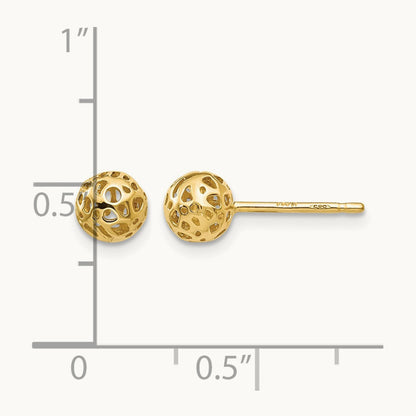 Small Fancy Ball Post Earrings — 14K Yellow Gold