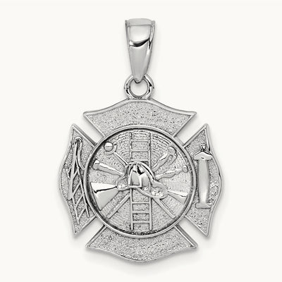 Reversible Fire Department Shield Pendant, 14K White Gold