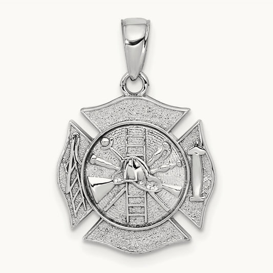 Reversible Fire Department Shield Pendant, 14K White Gold