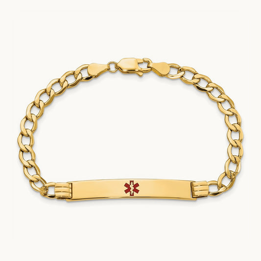 Semi-Solid Medical Polished Red Enamel Cuban ID Bracelet, 14K