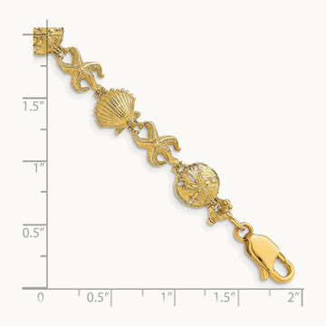 Shell, Sand Dollar, Starfish Bracelet, 14K