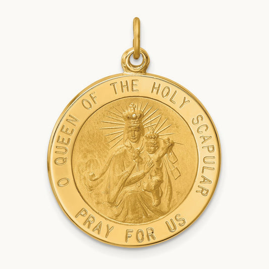 Solid Large Queen Of Holy Scapular Reversible Medal, 14K