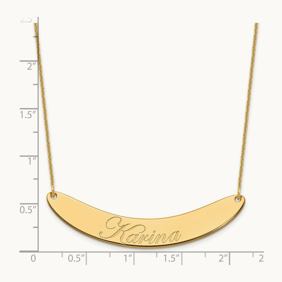 Large EDWARDIAN SCRIPT Curved Bar Necklace, 14K Yellow Gold