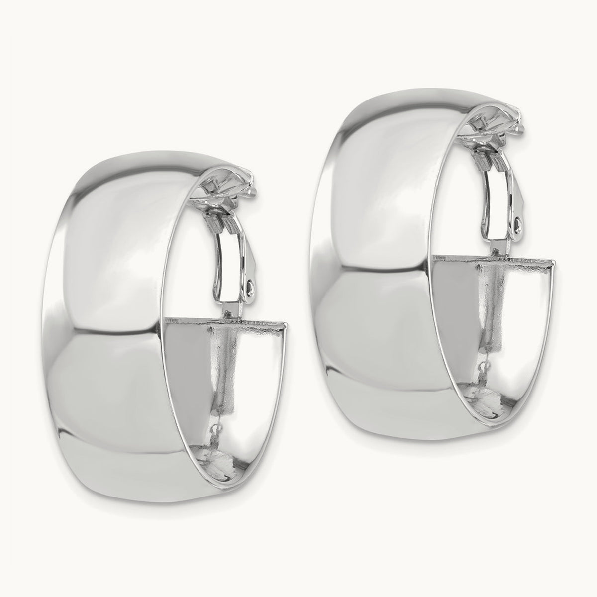 High Polished Omega Back Hoop Earrings — 14K White Gold, 10mm