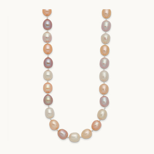 8- Rice Pink Purple White Alternating Color FWC Pearl Necklace, 9mm, 14K