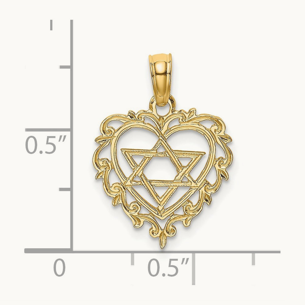 Textured Star Of David In Heart Charm, 14K