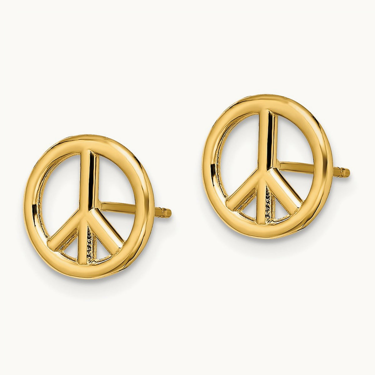 Polished Peace Symbol Post Earrings — 14K Yellow Gold, 10.2mm