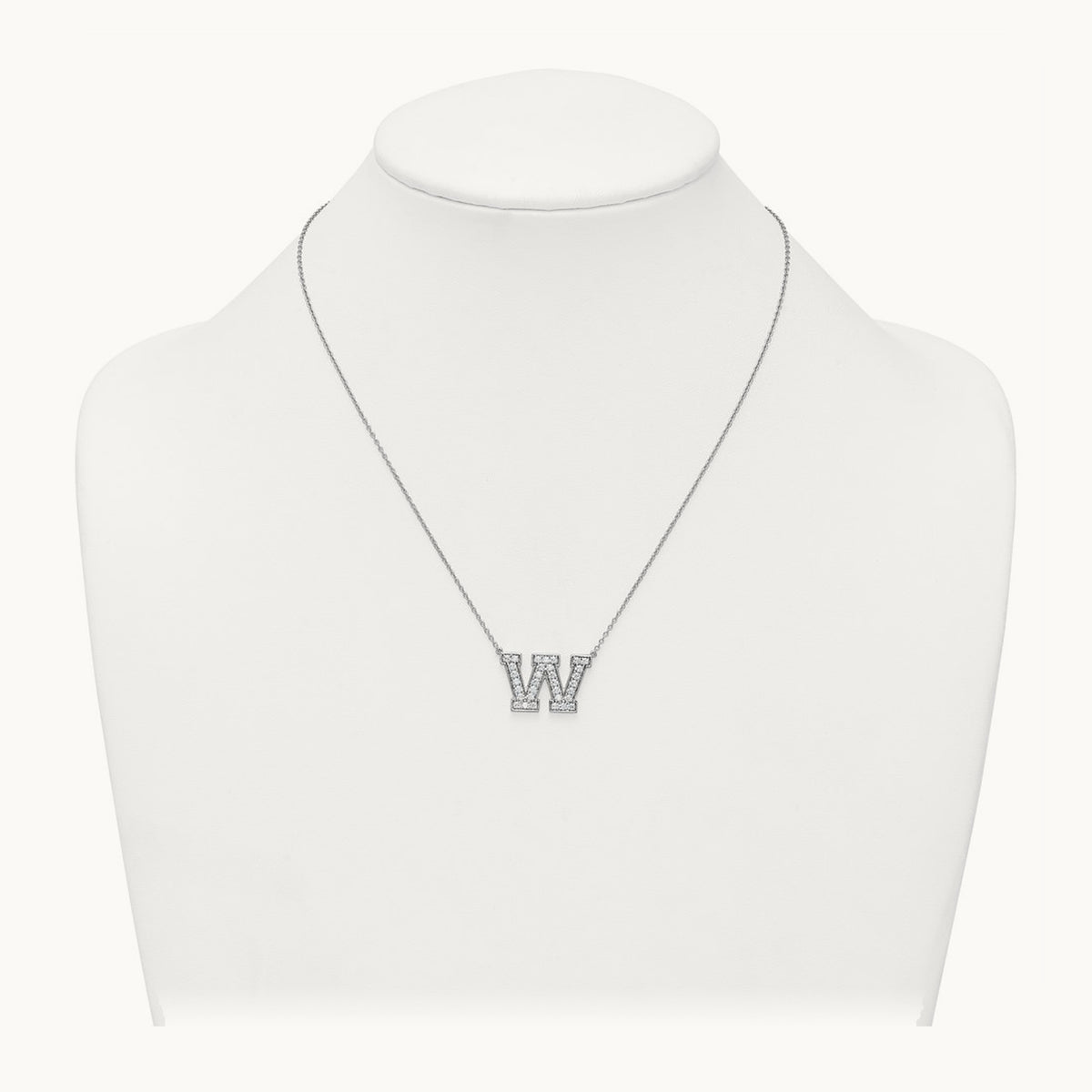 Initial Necklace — 14K White Gold, W, 3/4 ct