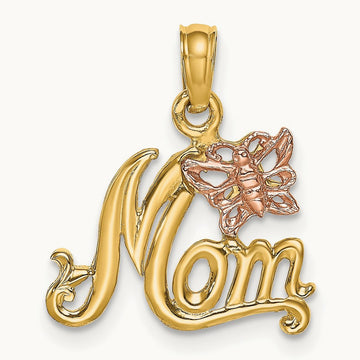 MOM w/ Butterfly Charm, 14K Two-tone