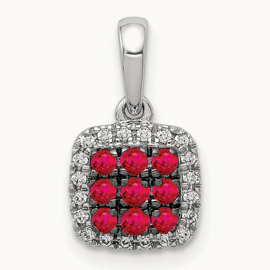 Diamond and .23 Ruby Square Halo Pendant, 14K White Gold