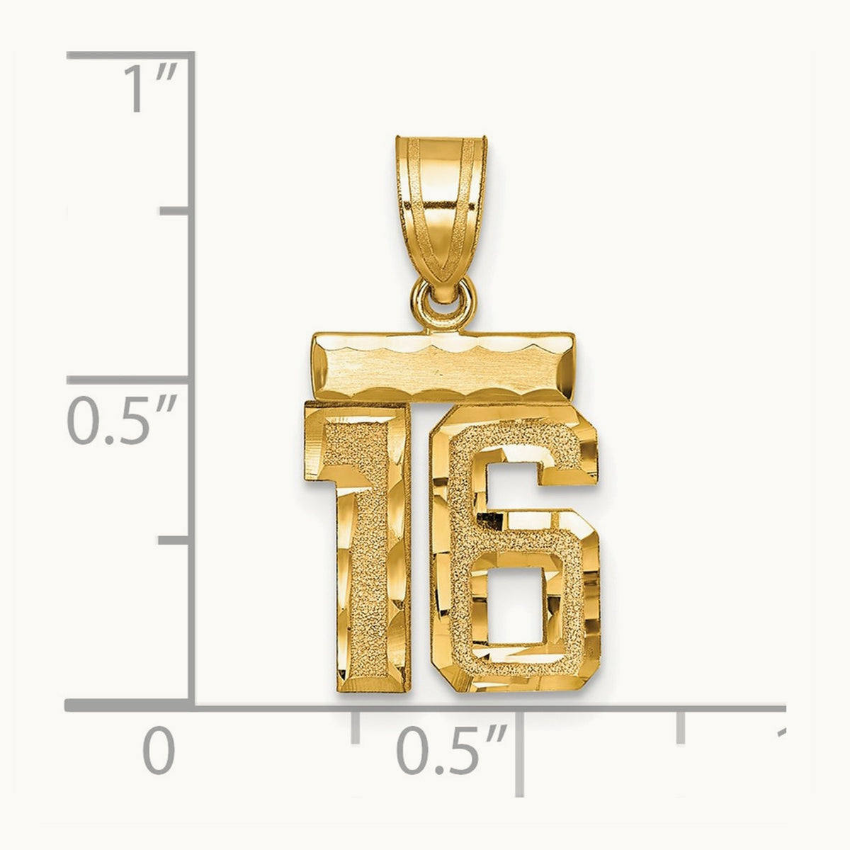 Small Brushed Diamond-cut Number 16 Charm — 14K Yellow Gold