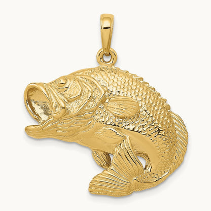 Bass Fish Jumping Pendant, 14K