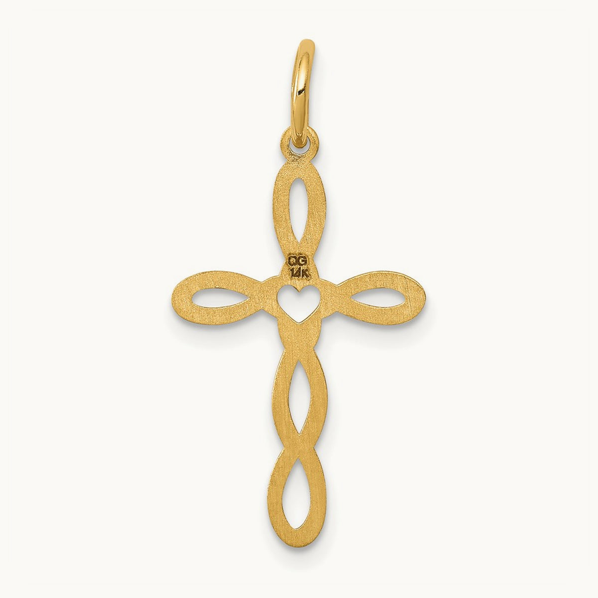 Loop with Center Heart Cross Pendant — 14K Yellow Gold