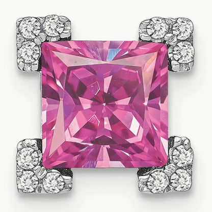 Square Created Pink Sapphire/Diamond Chain Slide, 14K White Gold
