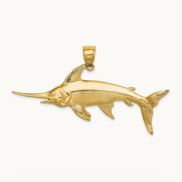 3-D Polished/Satin Swordfish Charm, 14K