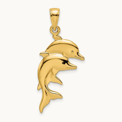 2-D Polished Double Dolphins Charm, 14K