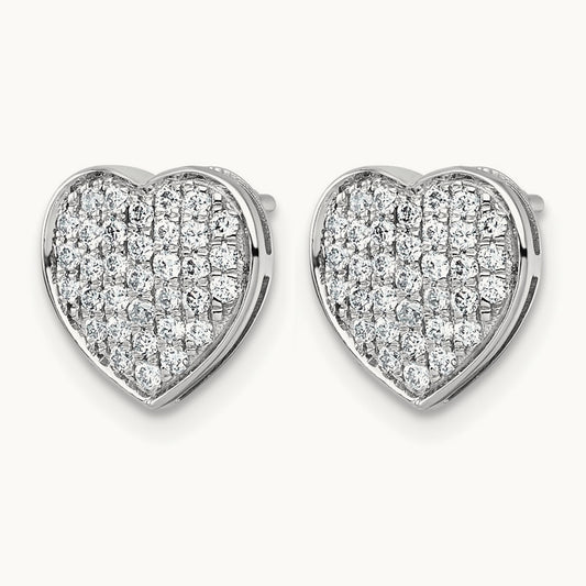 1/2ct. Diamond Heart Post Earrings, 14K White Gold