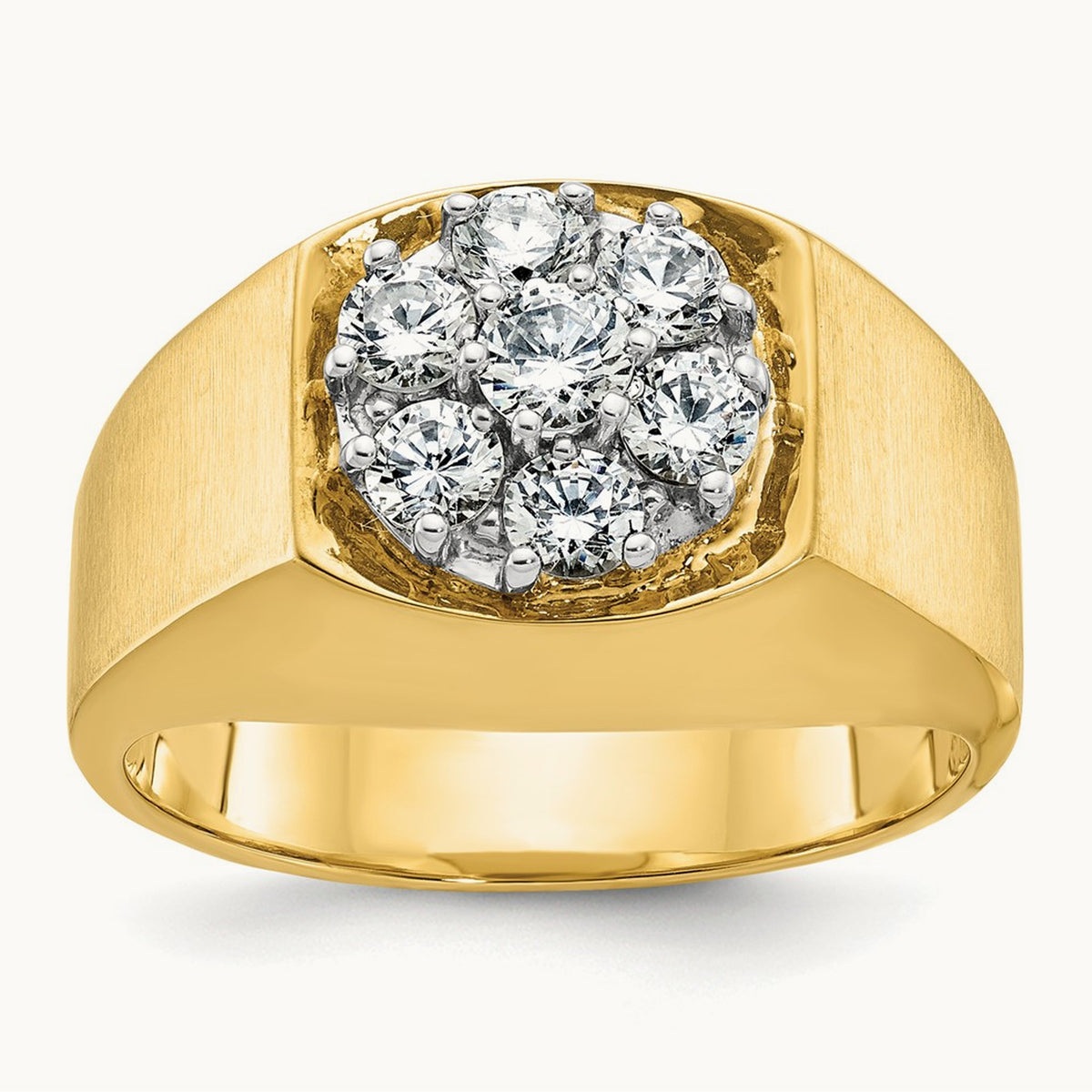 14ktt IBGoodman Men's Polished & Satin Round Diamond Cluster Ring