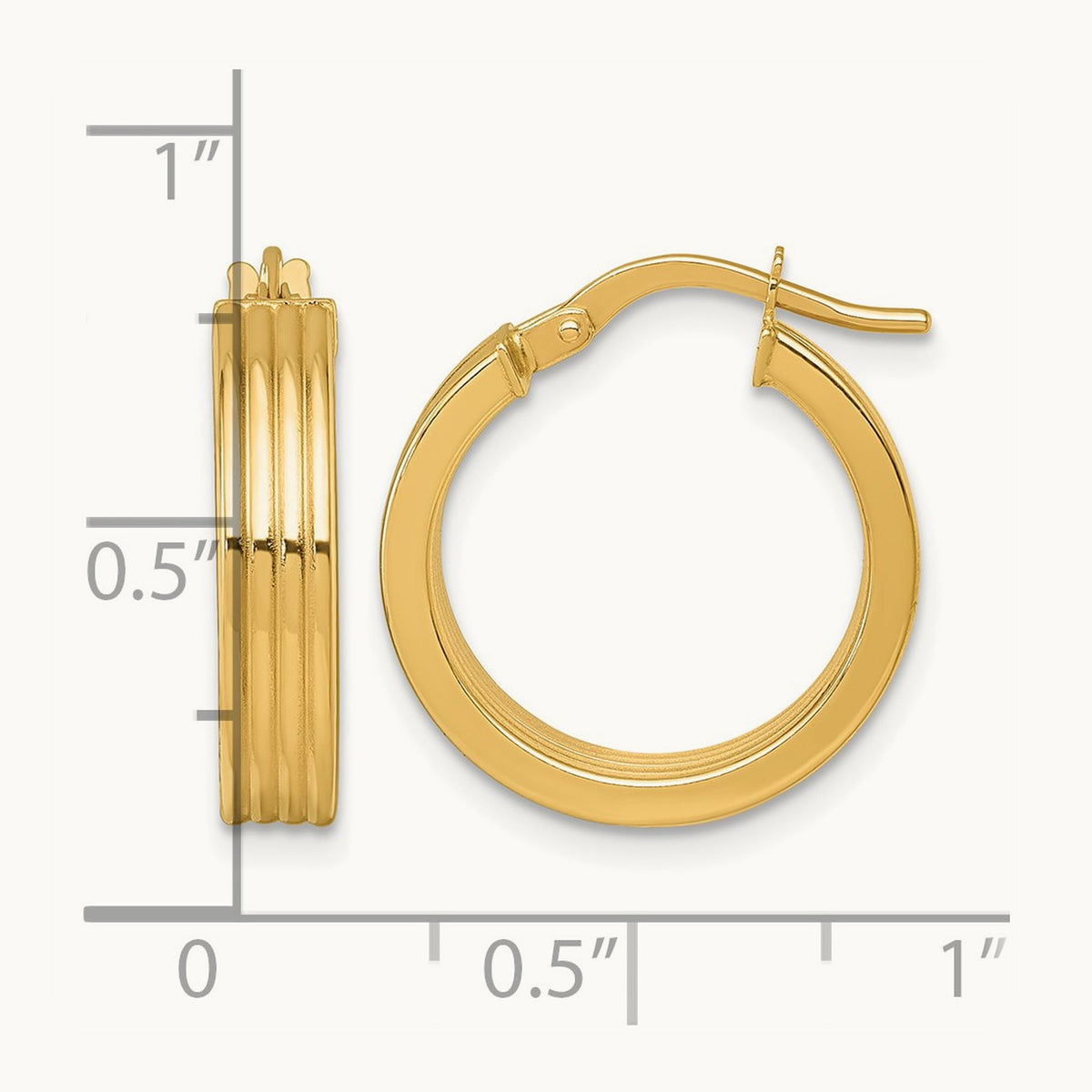 Polished Grooved Hoop Earrings — 14K Yellow Gold, 19mm