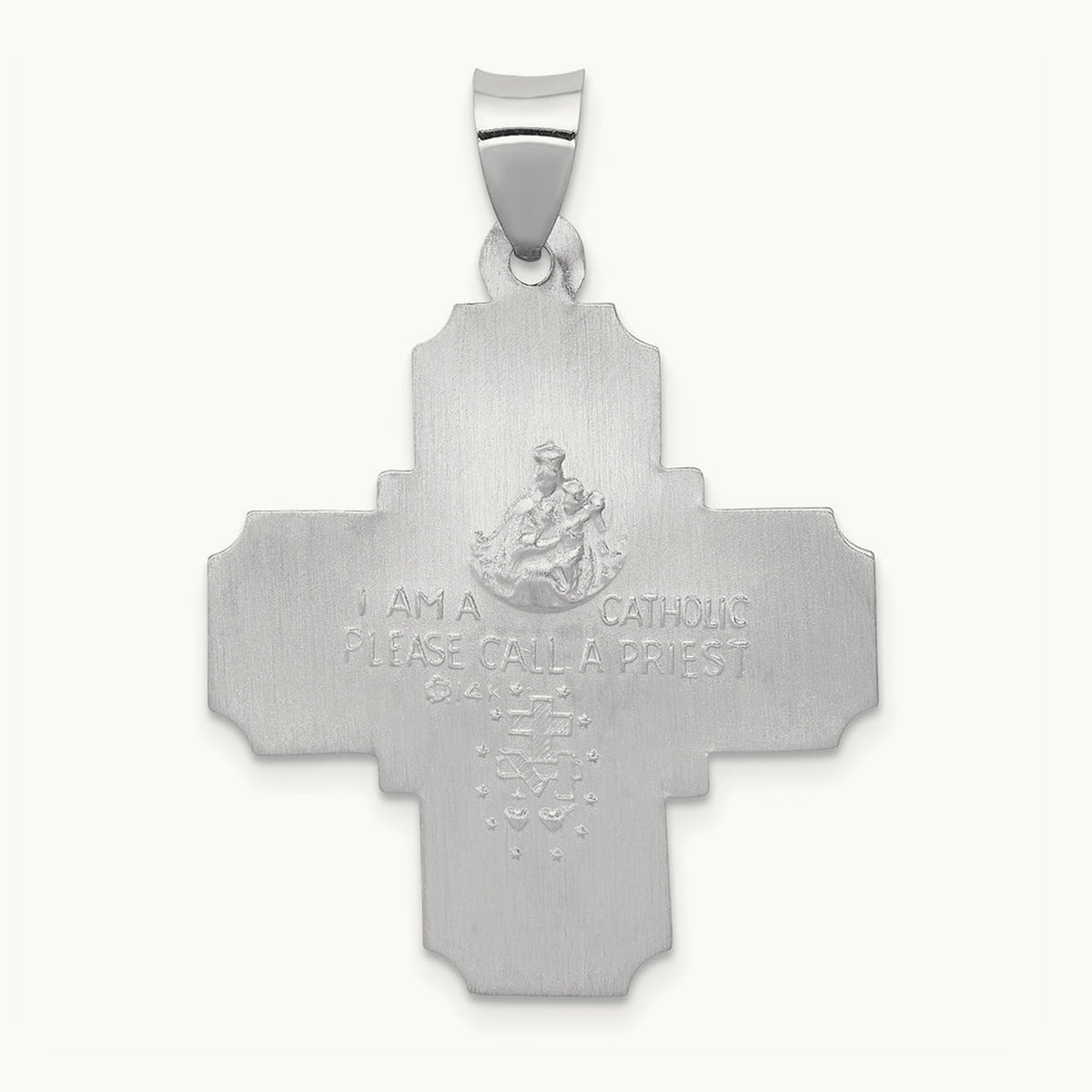 Four Way Medal Hollow Pendant, 14K White Gold