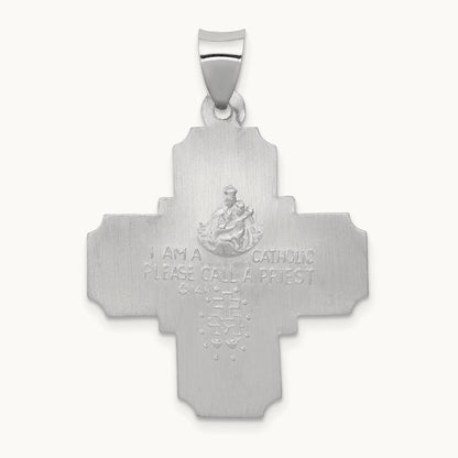 Four Way Medal Hollow Pendant, 14K White Gold