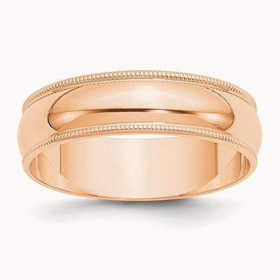 Lightweight Milgrain Half Round Band, 6mm, 10K Rose Gold
