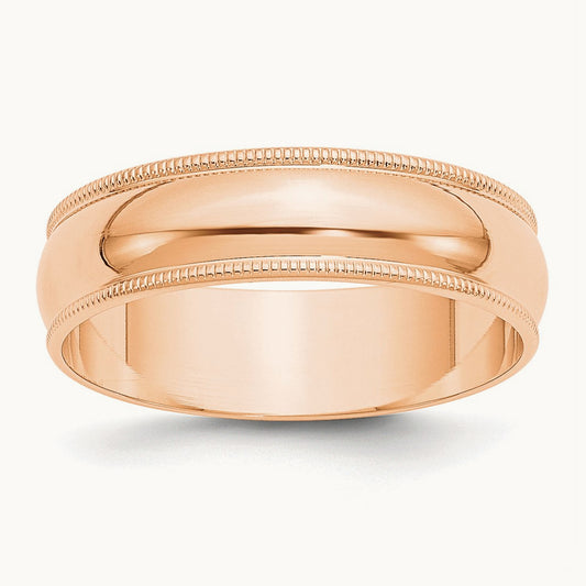 Lightweight Milgrain Half Round Band, 6mm, 10K Rose Gold