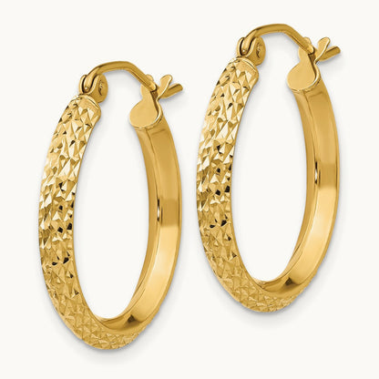 Knife Edge Diamond-cut Hollow Hoop Earrings — 2.5x20mm