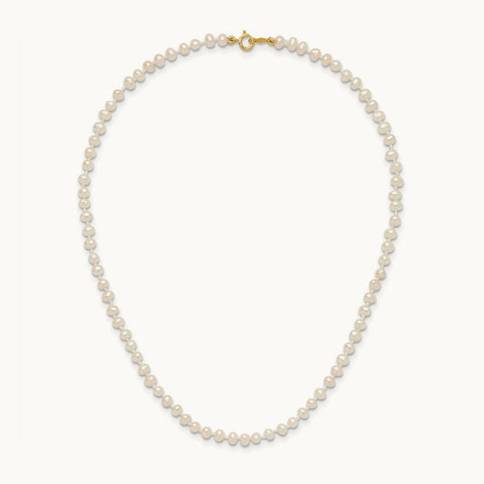 3- White Semi Round Freshwater Cultured Pearl Necklace, 14K