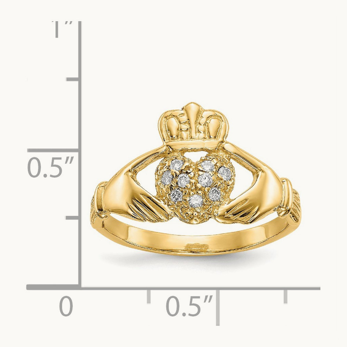 Diamond Claddagh Ring — 14K Yellow Gold