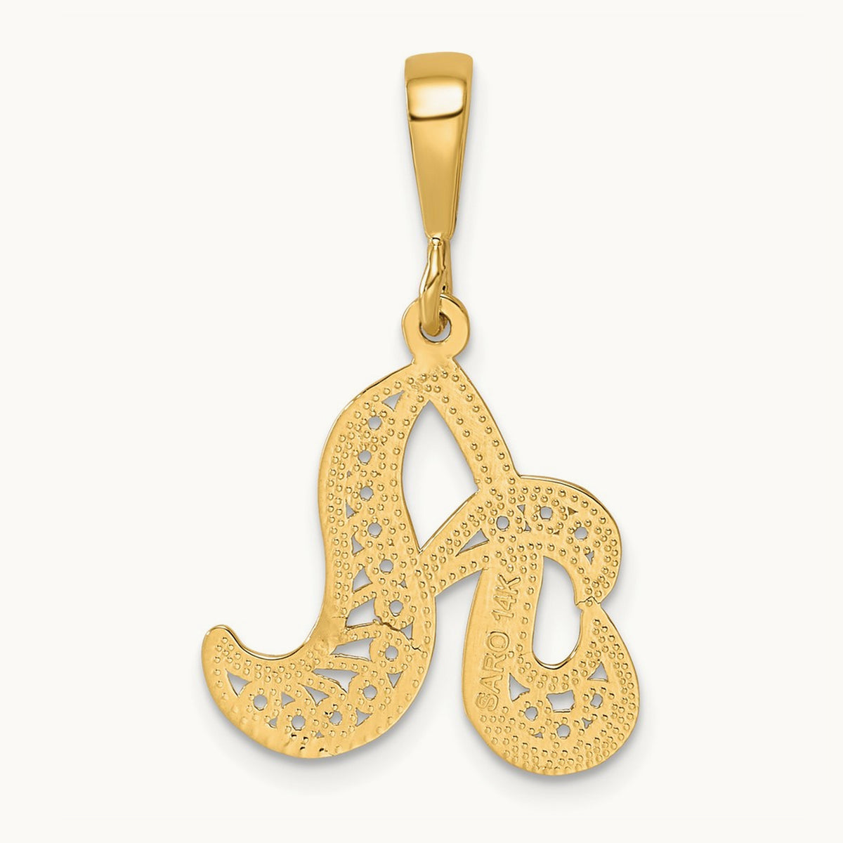 Polished Script Filigree Initial Pendant, 14K Yellow Gold