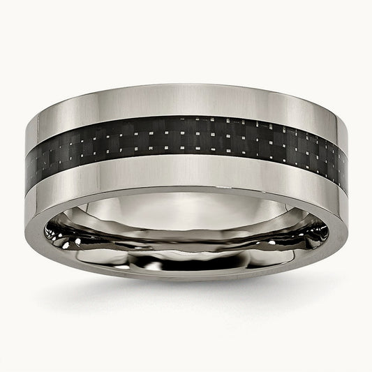 Polished with Black Carbon Fiber Inlay Flat Band — photo set